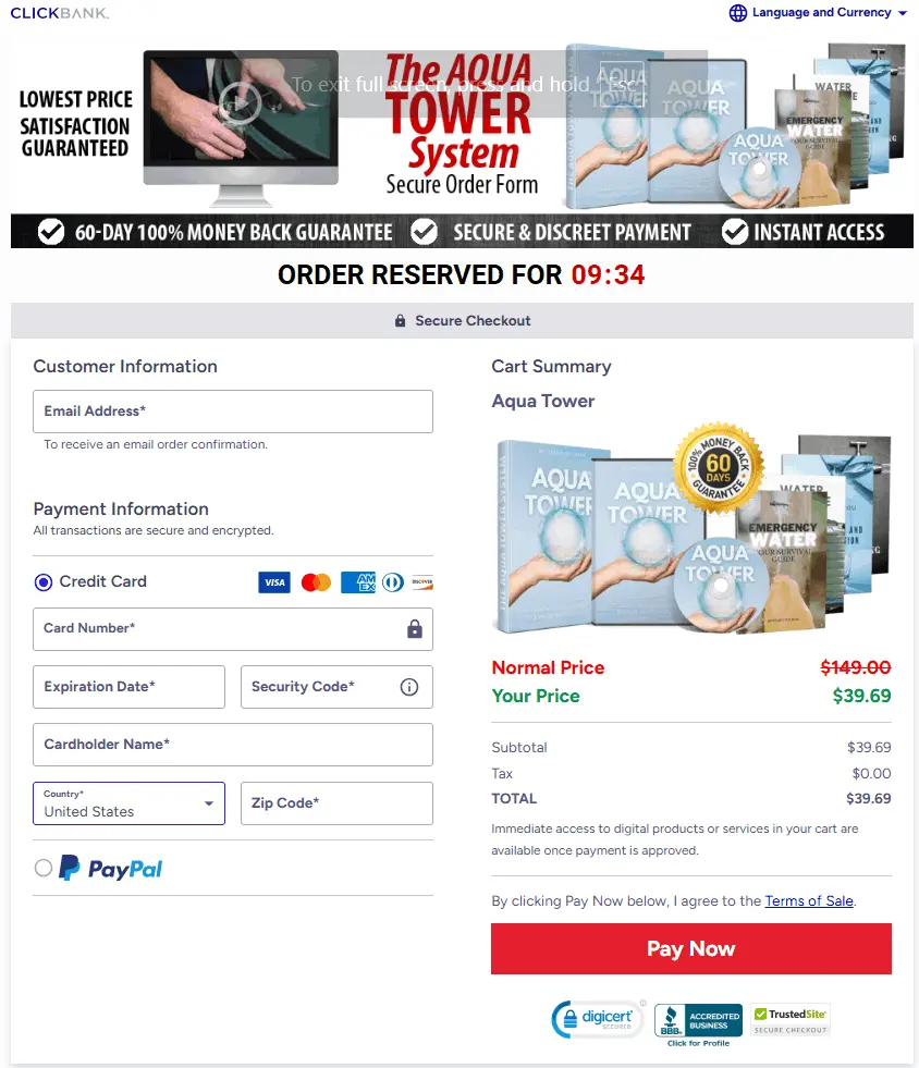 Aqua Tower System Checkout Page